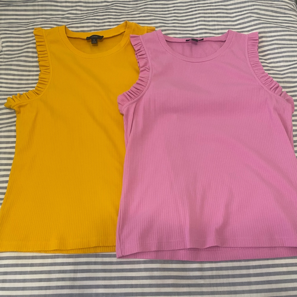 J. Crew Pink Ribbed Ruffle Tank - Picture 2 of 12